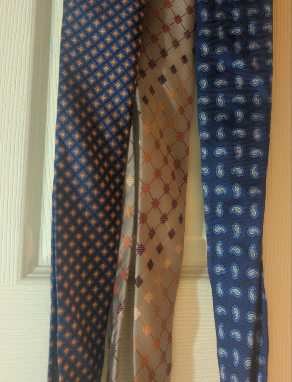 Men's Blue Patterned Silk Tie Trio - Classic Blue and Gold Designs
